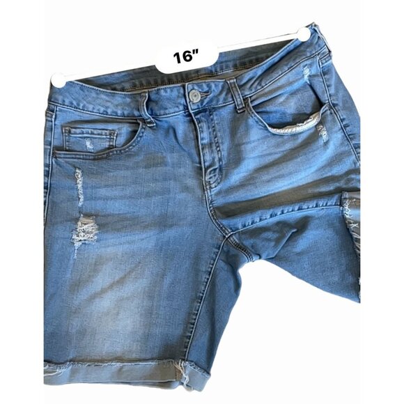 denim bermuda shorts sz 17 stretch roll cuff comfy stretch lightweight distresse - Picture 3 of 6